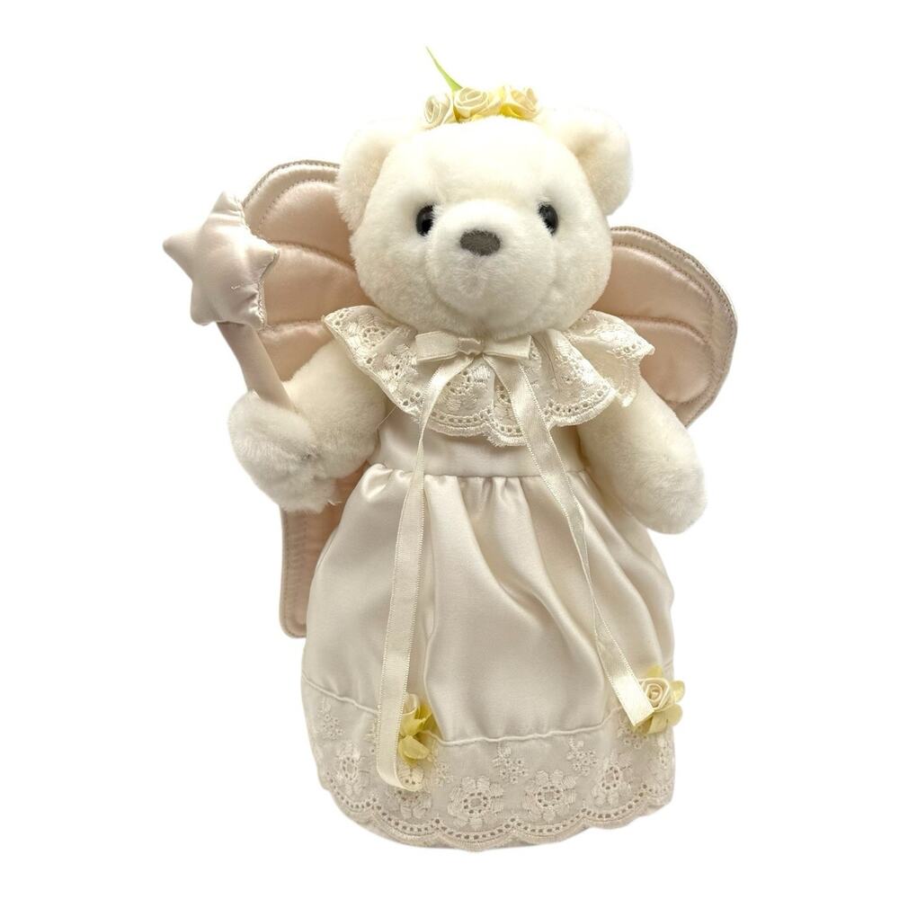 1986 Dakin Plush Angel Bear‎ Tree Topper 10" Stuffed Animal White Christmas READ